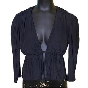 Wilfred Black Long-sleeve Tie-front Blouse